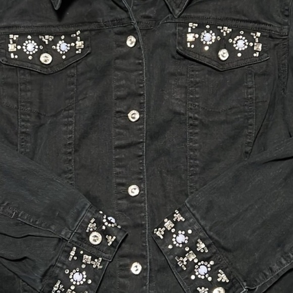 Ruby Rd Black Rhinestone Embellished Jean Jacket - Picture 6 of 13